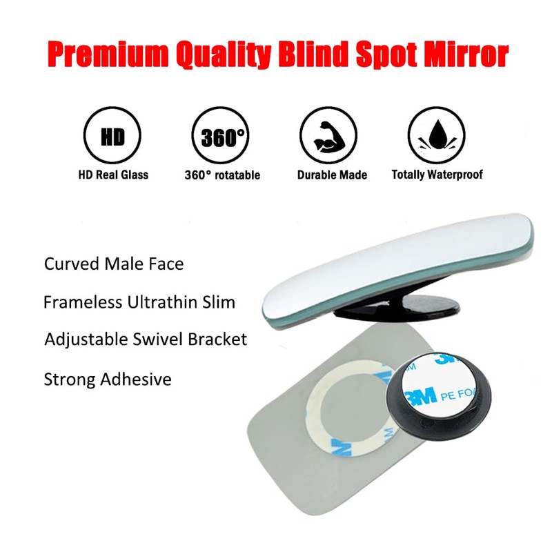 Ampper Rectangular Blind Spot Mirror, HD Glass Frameless Stick on