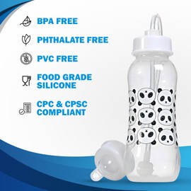 Hands-Free Baby Bottle - Anti-Colic Self Feeding 9 oz Baby Bottle Nursing System with Fast Flow Nipple/Teat 3m+ Infant (2 Bottles - Panda)
