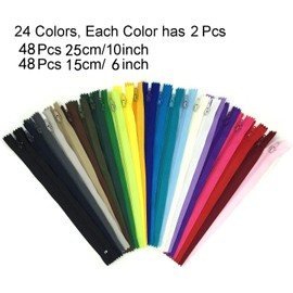 DOITEM 15cm/6Inch and 25cm/10Inch Multicolor Nylon Coil Zippers for Sewing and Crafts 24 Colors, 96PCS