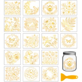 GLOBLELAND 18 Blatt Goldene Blumen Zum Aufreiben 3.9x3.6zoll Ginkgoblätter Rosen Vögel Schmetterlinge Vasen Heimaufkleber Pflanzen Tassen Transferaufkleber Für Möbel Vasen Glas Kunsthandwerk