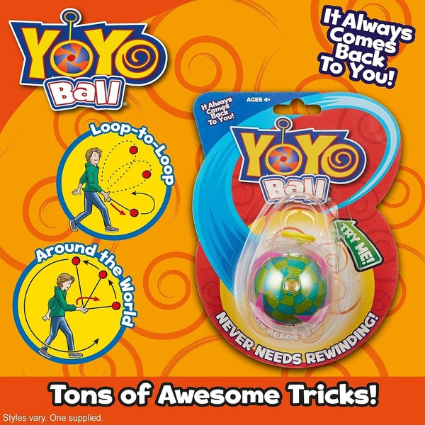 Big Time Toys Yoyo Ball Automatic Return Yoyo, Assorted Colors and Patterns, Never Needs rewinding, New Twist on Old Fun, Enhances Motor Skills and Hand-Eye Coordination, Grows with Skill Level