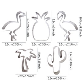 "Honbay 5PCS Stainless Steel Cookie Cutters Set Hawaiian Cookie Molds for Tropical Themed Party, Cactus, Pineapple, Flamingos, Palm Tree"