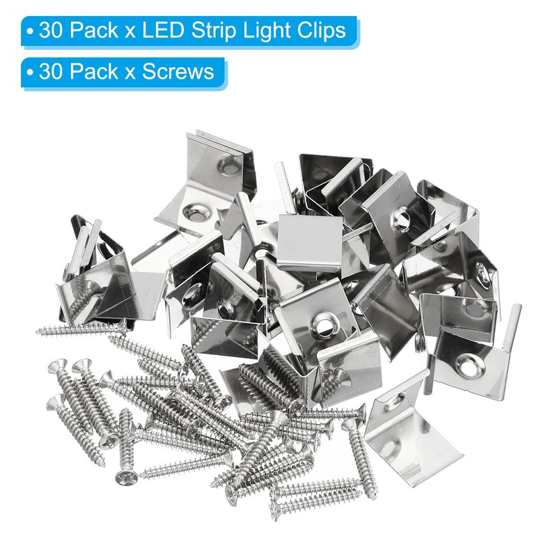 PATIKIL LED Strip Clips, 30pcs Stainless Steel Mounting Brackets Fixing