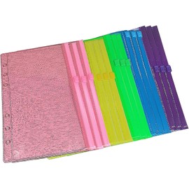 Bolsillos de carpeta A6, 15 piezas de brillos colorido insertos de carpeta A6, carpeta de cremallera A6, notas adhesivas de la cremallera de la carpeta de hojas sueltas de 6 hoyos por dinero