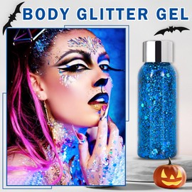 AOAZXBB Body Glitter Face Glitter Gel Holographic Sparkling Face Paint,Chunky Glitter for Hair Nails,Long Lasting Laser Blue Glitter Gel for Festival Rave Accessories Makeup-Blue
