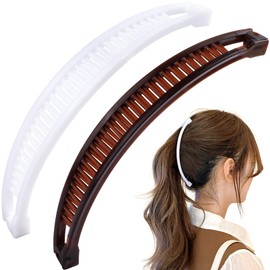 Winsyison 2pcs Banana Hair Clips, Non-Slip Large Hairstyle Claws for Women, Vintage 90 Style Double Combs Hairpin Accessories for Thick Thin Fine Curly Straight Long Hair- White & Coffee