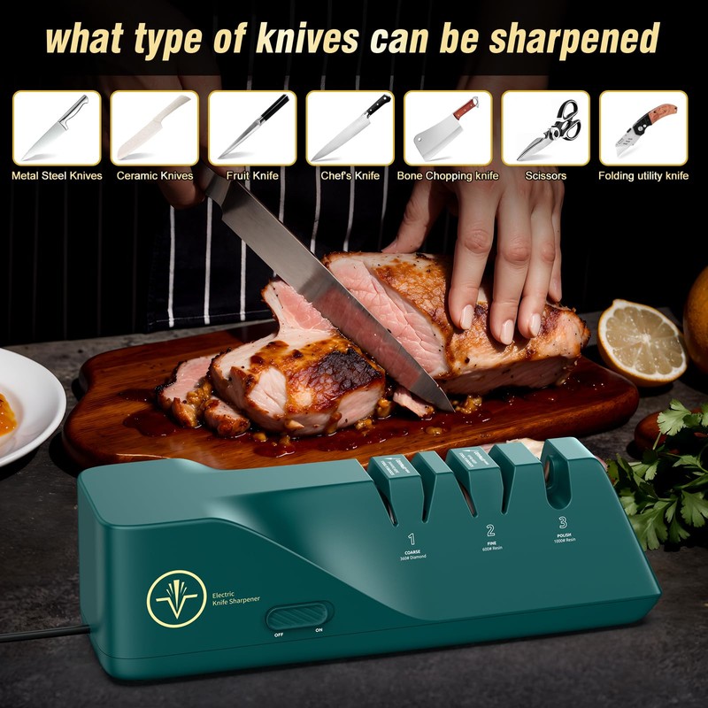 Knife Sharpener, Diamond Abrasives Electric Knife Sharpener for Stainless Steel