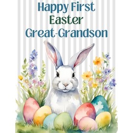 Happy First Easter Great-Grandson Greeting Card - Hippity Hop, Filled with Soft Bunny Snuggles, Sweet Giggles and Lots of Love From Those Who Adore You