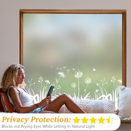 Bloss Frosted Glass Window Privacy Film Bathroom Decorative Windows Privacy Film, Static Cling Sun Blocking Opaque Coverings, UV Blocking Window Clings for Home Office (Dandelion, 17.5 x 118 inches)