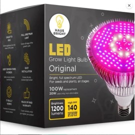 HausBright Gardening Lot of 2  Haus Bright LED Grow Light Bulb Full Spectrum E27 Base 1200 Lumens