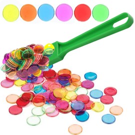 TCOINERY Bingo Chips Set-Magnetic Wand & 100 Counting Chips-6 Colors Transparent Plastic Markers for Family School Learning Game Zoom Bingo and Pokeno Nights