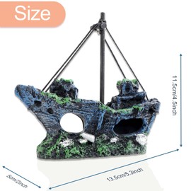CEYAZYE Realistic Pirate Shipwreck Aquarium Decor, Resin Sunken Boat Ornament with Cave Hideouts, Saltwater & Freshwater Fish Tank Decoration for Aquatic Accessories