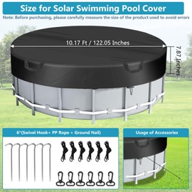 10 Ft Extra Large Round Pool Cover, Solar Pool Covers for Above Ground Pools with Drawstrings, Round Swimming Pool Cover Hot Tub Cover Inflatable Pool Cover for Waterproof Dustproof UV Resistant