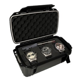 RENITOR Premium Triple Watch Travel Case Storage Box for 3 watches | ABS Ultimate Protection Waterproof Shockproof | Fits all Wristwatches & Smart watches up to 55mm | Cleaning Cloth Included (Black)