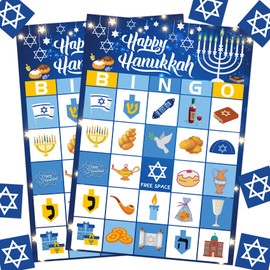 Hanukkah Bingo Game- 24 Players Chanukah Bingo Cards Family Party Games Activity