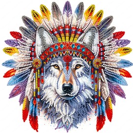 MXJSUA Special Diamond Painting Kits for Adults, 5D Special Shape Diamond Art Kits, Crystal Rhinestones Diamond Gem Art Painting for Home Wall Decoration 12×12inch, Indian Wolf