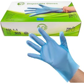 EF PLASTIC Box Of 200 Disposable Gloves Powder Latex Vinyl Free 100 Percent TPE MULTI PURPOSE Glove 100 Percent Recyclable (Medium), Blue (EF202105001)