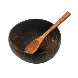 Natural Coconut Shell Bowl with Wooden Spoon Wooden Salad Fruit Serving Dish, Rustic Tableware for Yogurt, Salad, Ice Cream - Perfect for Home and Restaurant Use