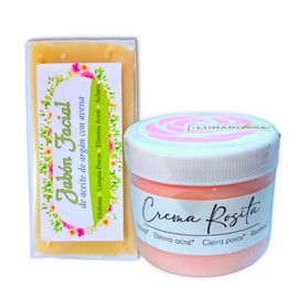 Kit Crema Rosita de Obregón y Jabón Natural Argán y Avena 100gr, Protección Solar 15 con Rosas Colágeno Células Madre +