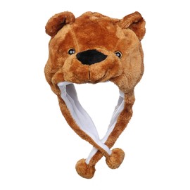 JK Home 2-in-1 Hat with Earflaps Scarf Set Cute Plush Animal Hat Cosplay Costume Headwear Warm Soft Cozy Hats for Kids Adults One Size Novelty Headgear Photo Props Brown Bear