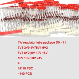 AEDIKO 14 Value 140pcs 1W Zener Diodes Assortment Kit 3.3V 3.9V 4.7V 5.1V 6.2V 6.8V 8.2V 10V 12V 15V 16V 18V 20V 24V