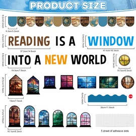 Reading Bulletin Board Set Back to School Classroom Decoration Reading is A Window Into A New World Cutouts Educational Motivational Kindergarten Elementary School Classroom Chalkboard Wall Door Decor