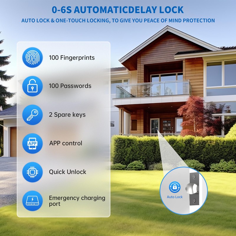 Fingerprint Door Lock-Smart Door knob, Biometric Door Lock, with App/Code/Backup