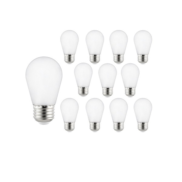 Sunlite 41029-SU LED S14 String Light Bulb, 1 Watt (10W Equivalent), 50 Lumens, Medium Base (E26), Non-Dimmable, ETL Listed, 2700K Warm White, Frosted, 12 Count