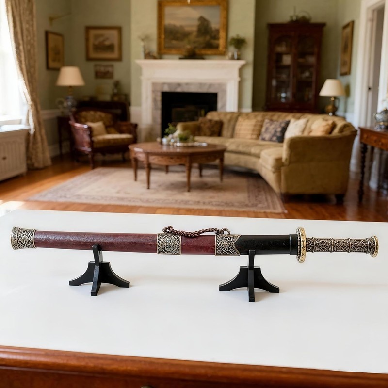 Elifinds Sword Stand with Blade Slot Wood Samurai Katana Holder