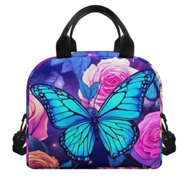 HELLHERO Butterfly Lunch Bag Insulated Lunch Bags Reusable Lunch Box Tote Pack Shoulder Handbag Food Storage Organzier for Women Teen Girls School Workout Office Hiking BBQ Camping