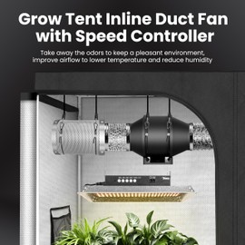 4 Inch 200 CFM Inline Duct Fan with Variable Speed Controller, Exhaust HVAC Blower for Grow Tent, Basement, Black
