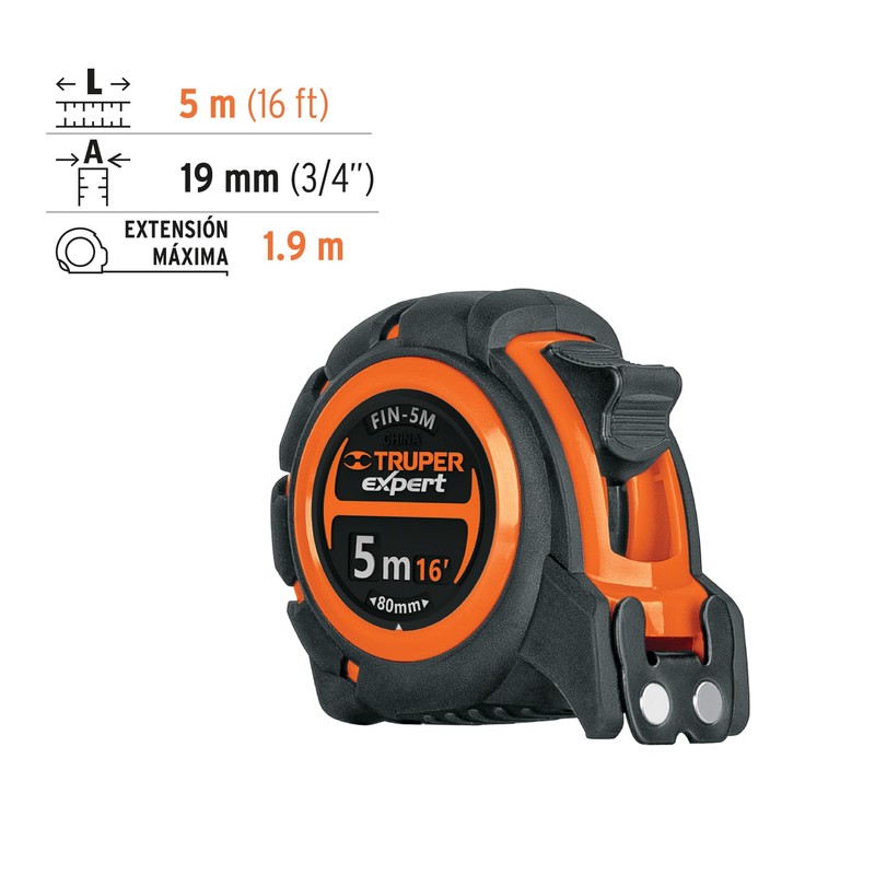 Truper Expert FIN-5M, Flexómetro industrial contra impactos 5 m cinta