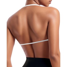 OMKAGI Halter Sports Bras for Women Padded Strappy Bra Open Back Workout Gym Crop(S,409-White)