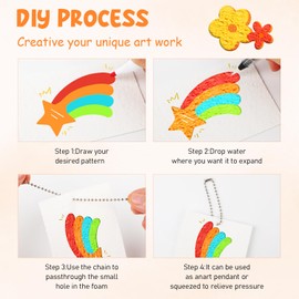 Magic Foam Texture Painting Kit, Magical 3D Effect Texture Painting Kit, Including 10 PCS Foam Texture Paper, 12 Colors Brush Tip Acrylic Paint Markers, Fountain Pen(L,M,S),10 Bead Chains, Mini Easel