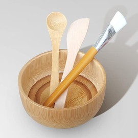 lasenersm 1 Set Mask Bowl with Spoon Spatula & Brush Eco Bamboo Mask Mixing Bowl and Spoon Facemask Bowl Mud Mask Mixing Bowl DIY Skin Care Mixing Tool Kit for Home Beauty Salon Use