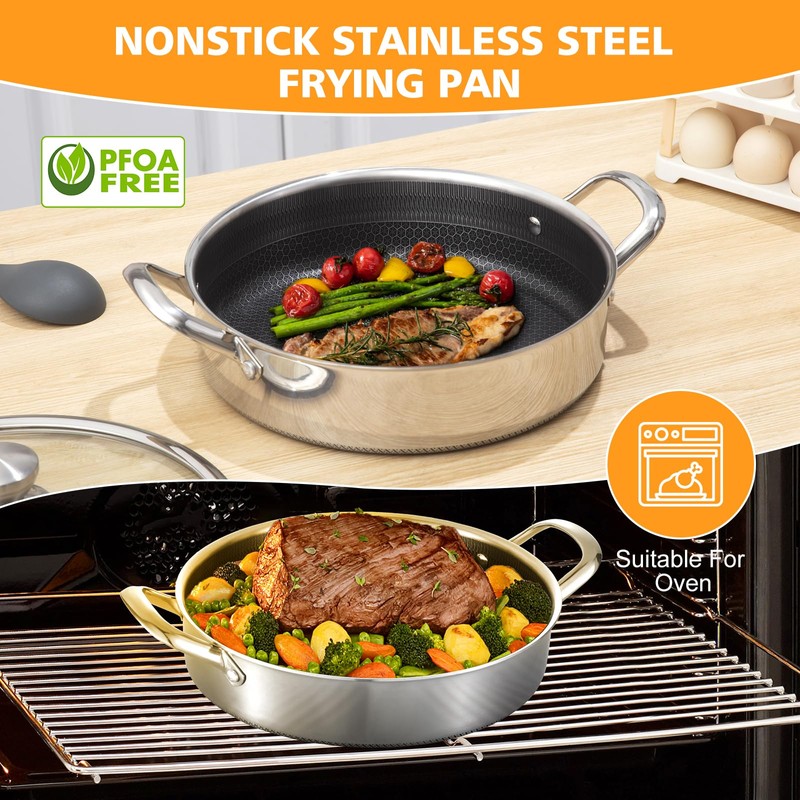Toutrop Stainless Steel 7QT Saute Pan 14 Inch Deep Frying