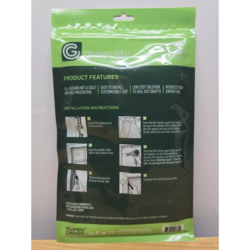 Greenlite Window Insulation Crystal Clear Shrink Film Kit 3 Sheet