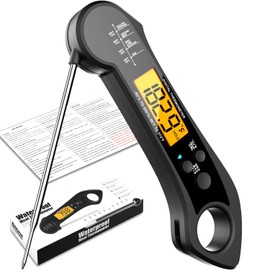 NIUTA Meat Thermometer Digital, 1 Sec Instant Read, NIST Certified Accurate to ±0.5℉, Ultra Bright LED Screen, 100% Waterproof, Auto-Rotate, BBQ/Smoker/Candy, Valentines Gift, Jet-Black