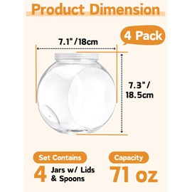 Glazeal 4pcs Plastics Candy Jars 71 oz with Lid & Spoons, 2100ml Plastic Cookie Jars Set Clear with Labels& Pen for Candy, Buffet, Coffee Holder Food Storage