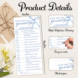 Ogleqoo Blue Bow Wedding Shower Games, What Did The Groom Say Wedding Games for 25 Guests, Engagement Bridal Shower Party Cards, Engagement & Bridal Party Supplies-4x9 Inch-A20