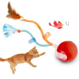 FOUR ANGELS Interactive Cat Toys Ball,Automatic Cat Toy with Speedy Tail - Electric Rolling Ball for Indoor Cats, Motion-Activated Play with Elastic Mesh Tail