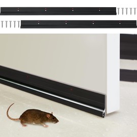 Gisafai 2 Pcs 48 Inches Metal Door Draft Stopper, Door Sweep, Mouse Stopper, Mice Seal Strip, Aluminum, Noise Blocker, Keep Rodents and Pests Out, Enhanced Weather Sealing, Easy to Install, Black