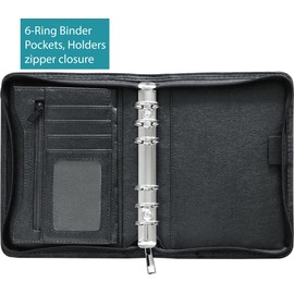 Fan&Ran Zipper Planner Organizer, Simulated Leather Undated Starter Set, A6/Personal Size, Black