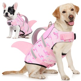 AOFITEE Dog Life Jacket, Shark Dog Life Vest for Swimming Boating, High Flotation Pet Lifesaver with Rescue Handle, Reflective French Bulldog Lifejacket, Life Jackets for Small Medium Large Dogs, M