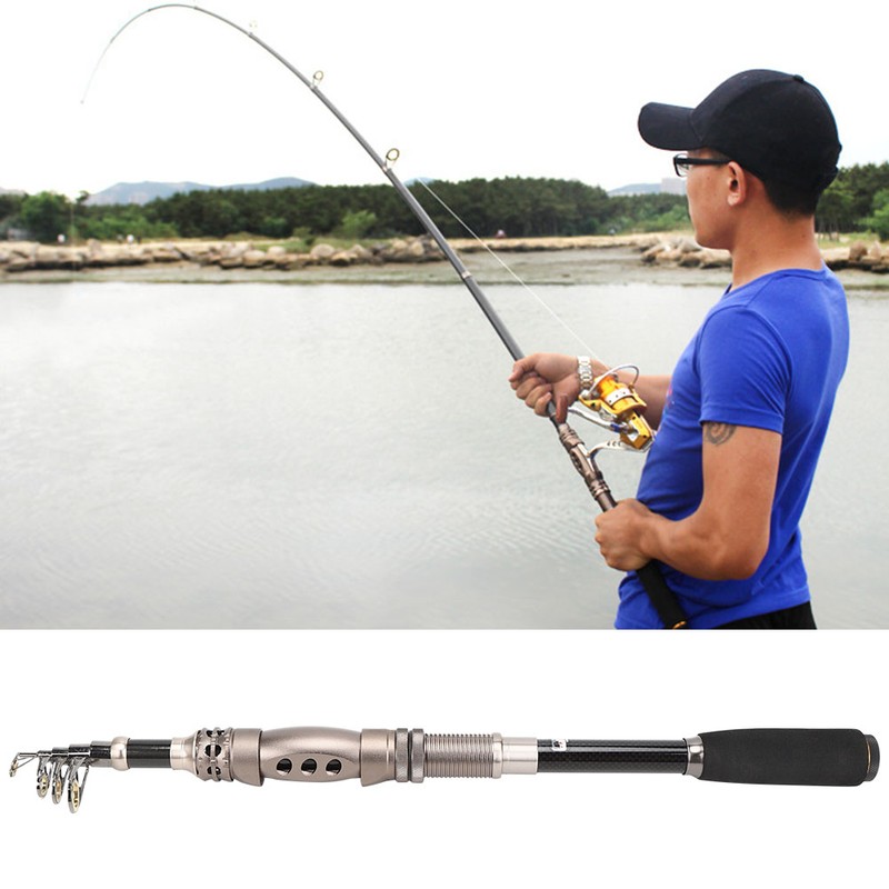 Portable Carbon Baitcasting Telescopic Fishing Rod Pole Reel Tackle Accessory1.8m