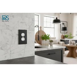 Rio Salto Forge Collection Decorative Matte Black Metal Outlet Covers, Light Switch Cover Plate, Premium 1-Gang Duplex Outlet Cover, Medium Size Heavy-Gauge 5.00" x 3.13", 5-Pack