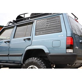 Skull Daddy Graphics PRECUT XJ Window USA Distressed Flag Decals Stickers to fit Jeep Cherokee 1987-2001 (Driver Side, Matte Black)