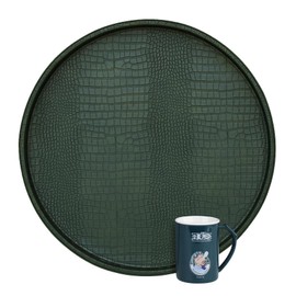 HofferRuffer Extra Large Round Serving Tray 20'', Elegant Oversized Faux Leather Circle Ottoman Table Tray, Serve Tea Coffee Breakfast in Bedroom Living Room Kitchen(Green, 20")