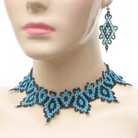BeadsCorner Handmade Beaded Turquoise Blue Statement Necklace Earrings Set