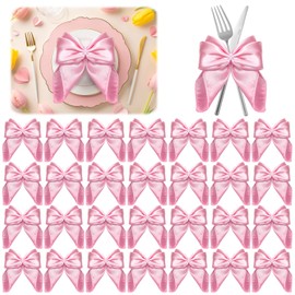 Hahafelt 50 Pcs Pink Bow Satin Napkins Coquette Bow Party Decors 5 x 5 Inch Coquette Silky Table Napkins Bow Theme Party Supplies for Weddings Banquet Birthday Baby Shower Bachelorette Ribbon Decors